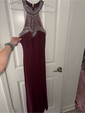 virgos lounge burgundy dress Virgos Lounge Ariann full maxi dress with emellishment in wine